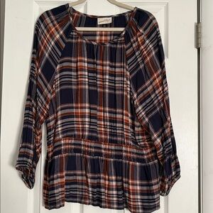 Universal Thread Plaid Top - Navy and Orange